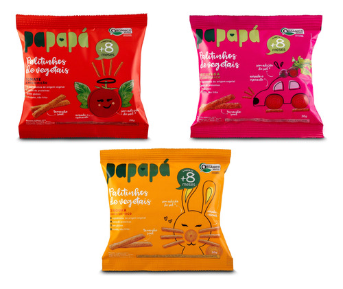 Kit 3 Biscoitos Infantil Papapá Orgânico 1 De Cada Sabor 60g