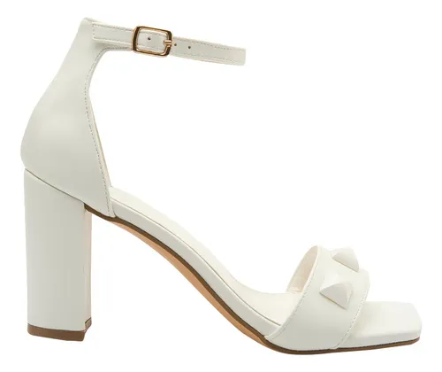 Sandalia Tacon Ancho Yaeli Fashion Blanco Mujer 6179 Env o gratis