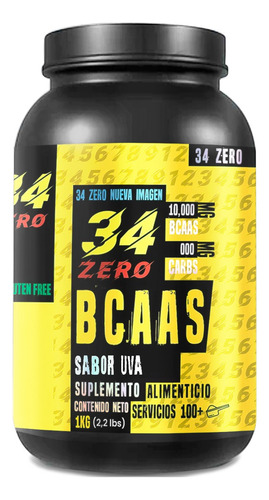34 Zero Aminoácidos Bcaas Polvo 100 Servicios 1kg Sabores Uva