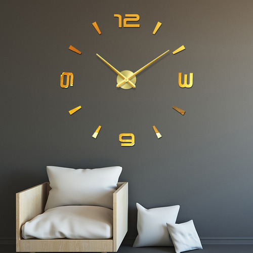 Reloj De Pared Autoadhesivo Dorado Diy Sin Marco Digital Gra