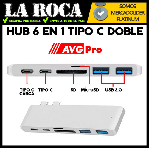 Imagen 4 de 10 de Adaptador Usb C 6 En 1 Macbook Air Pro Usb Sd Cargador