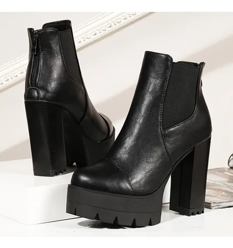 Bota Mujer Botines De Plataforma Con Tacón Alto Y Grueso