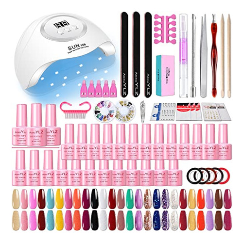 Lampara De Uñas  Aoxuylz Kit De Esmalte De Uñas De Gel, Seca