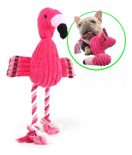 Brinquedo P/ Cães Pet Shitzu Pelúcia Flamingo C/ Corda Apito