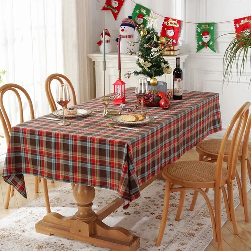 Mantel A Cuadros De Decoración Navideña De Poliéster Tejido
