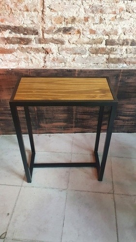Imagen 6 de 6 de Mesa Hierro Y Madera 60x30x78 + 2 Bancos Industrial Desayuno