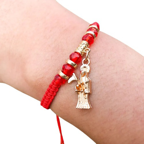 Pulsera Brazalete Hilo Rojo Cuencas Dije San La Muerte