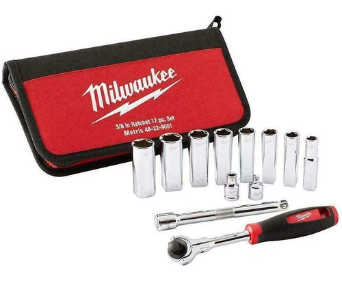 Juego De Dados  Milwaukee 12 Pcs 3/8  Con Chicharra