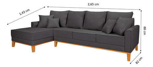 Sofá 4 Lugares Beny Com Chaise Esquerdo Linho Grafite