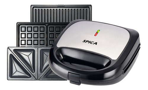 Sandwichera Waflera Grill Spica Sp-1480 3 En 1 Antiadherente Color Negro