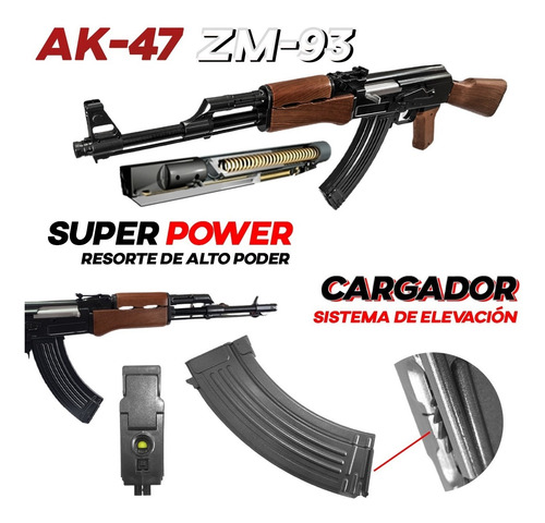 Imagen 2 de 10 de Rifle Fusil Airsoft Ak47 Replica Balines Zm93 Tamaño Real