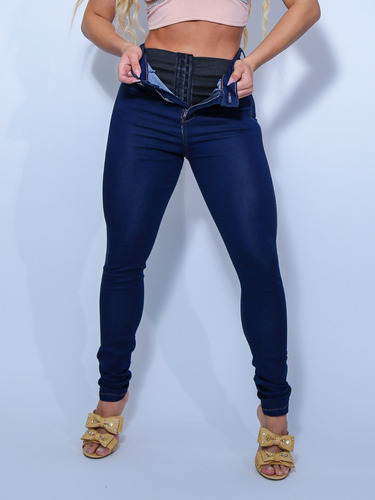 Calça Jeans Feminina Escura Com Lipo+ Cinta Modeladora