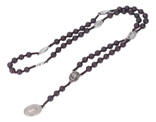 Collar Católico Con Cuentas De Rosario En Relieve De Plata C