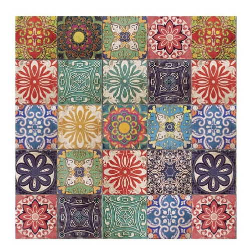 Vinilo Azulejo Mosaico Adhesivo 15x15 Cocina X 12u Laminado Color 06. Mix Multicolor Calcareo