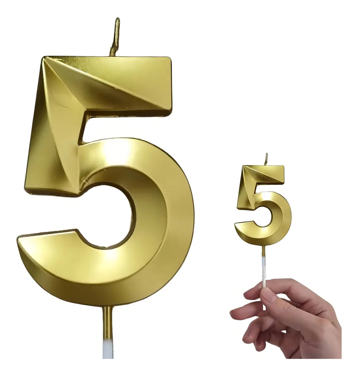 Vela De Aniversário Dourada 5 Anos Metalizada Grande - Laleti