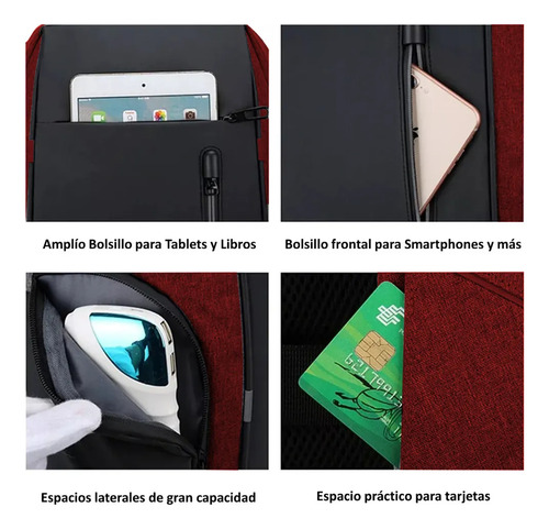 Mochila Antirrobo De Gran Capacidad Con Usb Para Laptop Negro Con Azul Liso