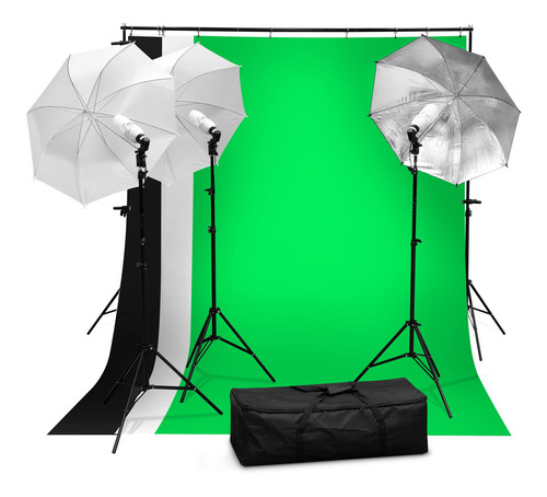 Set Fotografico Estudio Portatil Sombrilla Pantalla Verde