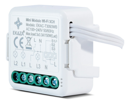 Interruptor Mini Módulo Ekaza 3 Canais Smart Wifi Alexa