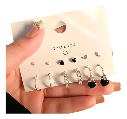 Set De 12 Aros Aritos Piercing Corazón Estrella Accesorios 