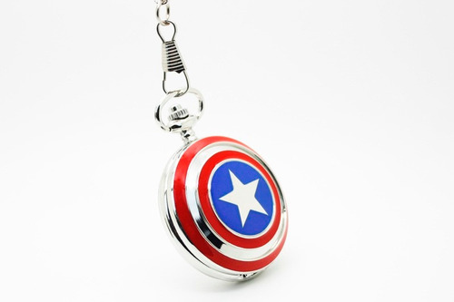 Reloj De Bolsillo Escudo Capitán América Marvel Cadena Corta