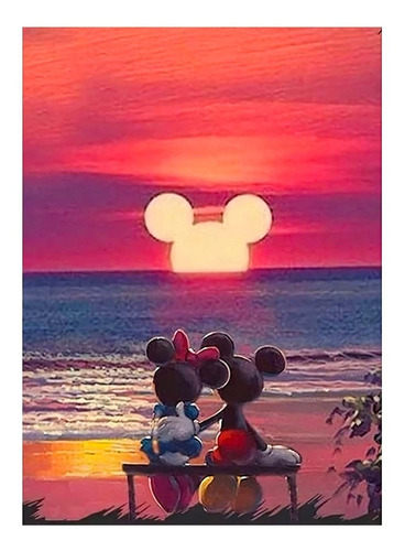 5d Pintura Por Diamantes Mickey & Minnie Atardecer En Playa | MercadoLibre