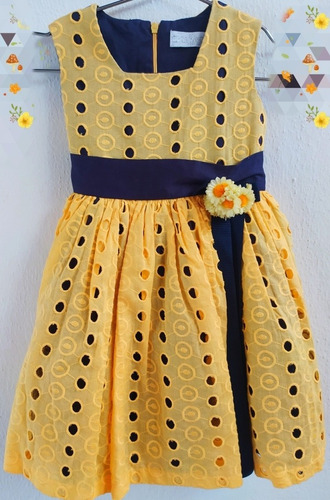 Vestido De Beba / 4 Años / Amarillo Azul / Marca Monikerias