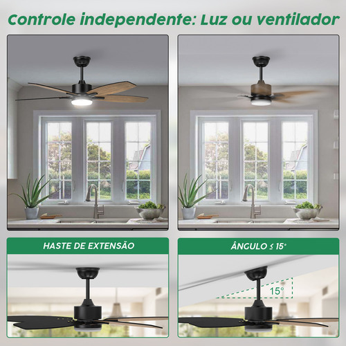 Ventilador De Teto Led Com Controle Remoto, Motor Dc Reversível Silencioso, Econômico, Diâmetro 106,7cm, Instalação Rápida Ideal Para Quarto, Sala Ou Escritório