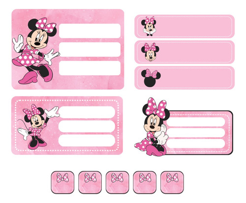 Kit Imprimible Etiquetas Escolares - Minnie Mouse Rosa