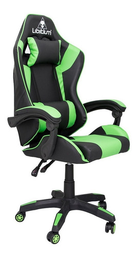 Imagen 2 de 2 de Silla de escritorio Libitium Gamer ergonómica negra y verde con tapizado de cuero sintético