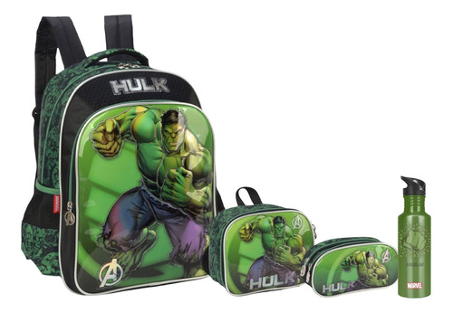 Kit Completo Mochila O Incrível Hulk Herói Marvel Costas G