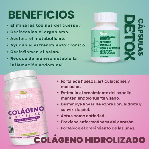 A&g Persea - Pack Colageno Arandano 1.2 Kg Y Cápsulas Detox Arándano