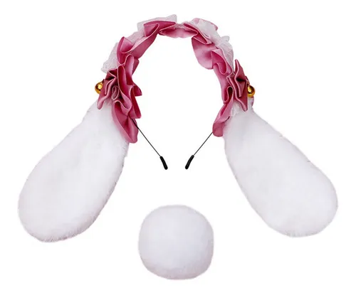 GMBYLBY Set De Disfraz De Conejo Con Diadema De Orejas, Collar Con Pajarita, Puños Y Cola De Conejo, Ideal Para Halloween, Cosplay, Pascua Y Fiestas