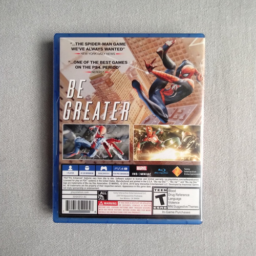 Juego Spiderman Ps4 Fisico (Usado)