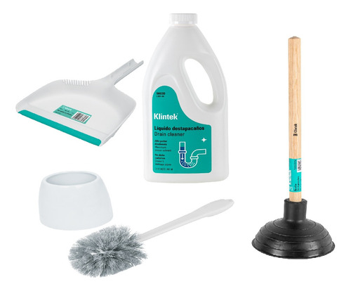 Kit Líquido Destapacaños, Bomba, Cepillo Para Wc Y Recogedor