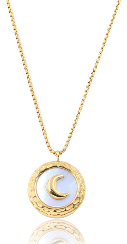 Collar Dorado Luna Y Nácar. Acero Baño Oro 18k. Regalo Mujer