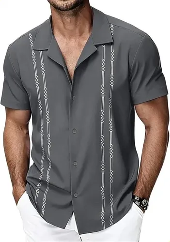 Moda Retro Para Hombre 2026, Casual, Manga Corta, Con Botones