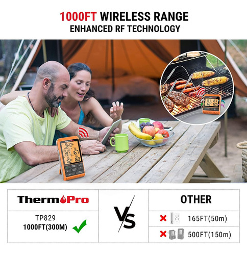 Imagen 6 de 7 de Termometro Inalambrico Thermopro Tp829 4 Sondas Cocina Carne