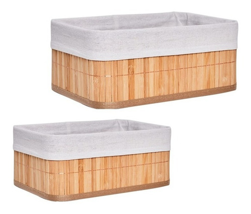 Set X 2 Cestos Organizadores Caja Bambu Madera Plegable Baño