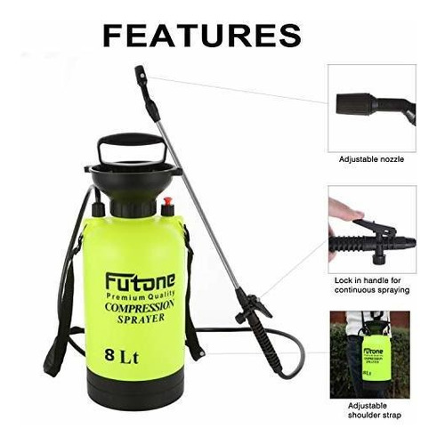 8.0L Lime Yellow Futone 2.0 Gallon Garden Sprayer Water Pump Pressure Sprayers with Rod Handle and Adjustable Shoulder Strap for Lawn and Garden 