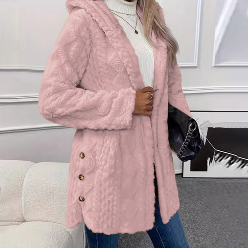 Chaqueta De Punto De Manga Larga Con Capucha De Felpa Para Mujer