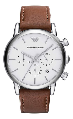 Reloj Emporio Armani Ar1846 Vestido De Cronógrafo Masculino Color de la correa Café Color del bisel Plateado Color del fondo Blanco