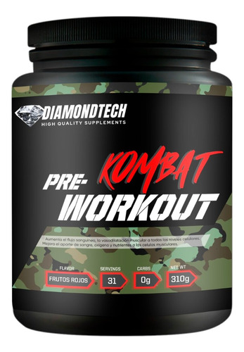 Diamondtech Pre Workout Kombat 310g Sabor Frutos Rojos