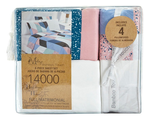 Juego De Sábanas Estampadas Mod. 14000, Tamaño Matrimonial Blanco - Azul Estampado