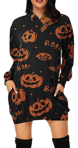 Vestido Con Capucha Y Bolsillo De Manga Larga De Halloween