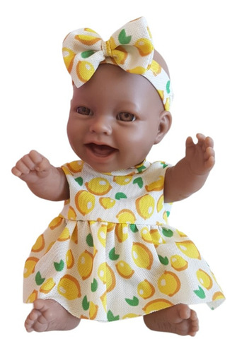 Boneca Bonequinha Infantil Bebê Negra Laço Morena Pequena 