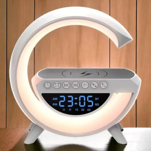 Caixa De Som Luminária Rgb Bluetooth Relógio Despertador Cor Branco 110v/220v