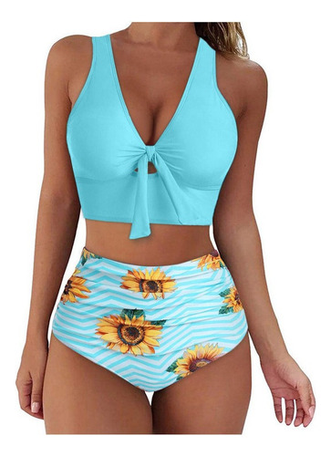 Nuevo Estilo Sol Flor Bikini Señoras Dividir Cintura Alta