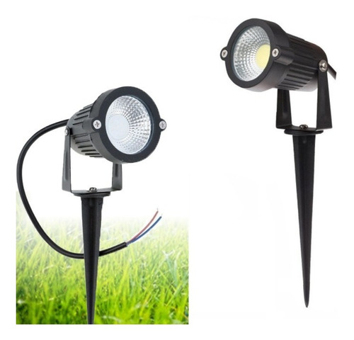 Luminária Espeto Jardim Com Lâmpada Cob Led 7w Três Cores Carcaça Preto Luz Verde 127/220v