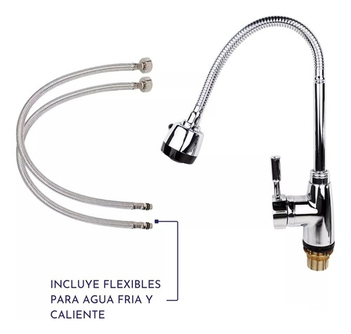 Llave Lavaplato Monomando Cuello Flexible Con Accesorios