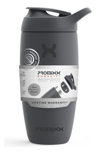 Promixx Pursuit Shaker Botella De Agua Aislada De Acero Inoxidable Y Vaso Licuadora, 550 Ml, Grafito